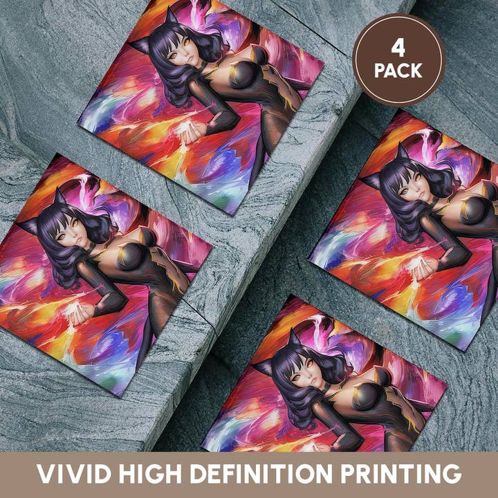 3dRose - Wholesale Coasters - 3dRose, Cat Woman. Charming brunette, black cat girl. The goddess of luck, Coaster5