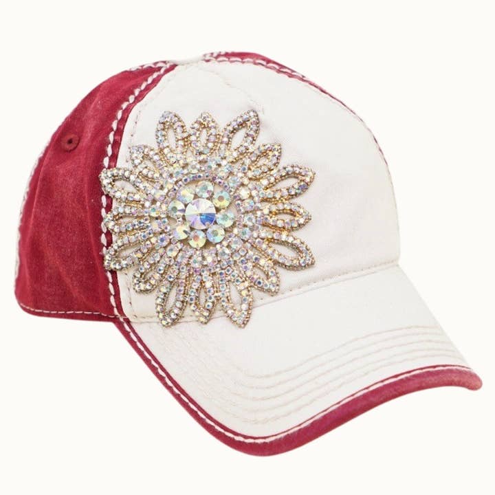 Olive & Pique - Wholesale Baseball Cap - Women's - Sunflower Bejeweled Glitz Two-Toned Cap, Adjustable