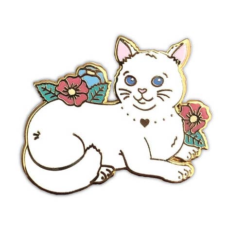 White Cat Enamel Pin for wholesale by The Crowned Rabbit