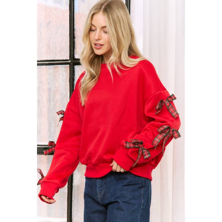 Sweet Generis - Wholesale Lounge Top - Women's - BOW TACKING DETAILS LOOSE FIT PULLOVER TOP10