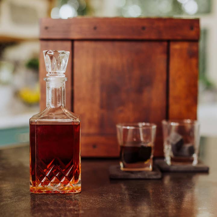 Dark Stain Parawood Whiskey Box with Decanter - Gift Set for wholesale on Faire20