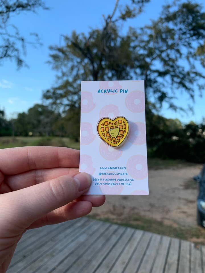 Waffle Heart Acrylic Pin for wholesale by GAAS Art