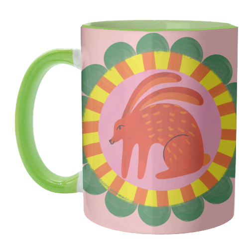 ART WOW - Wholesale Koffiemok - Mokken 'Gedurfde Heldere Volkskunst Konijn Illustratie'6