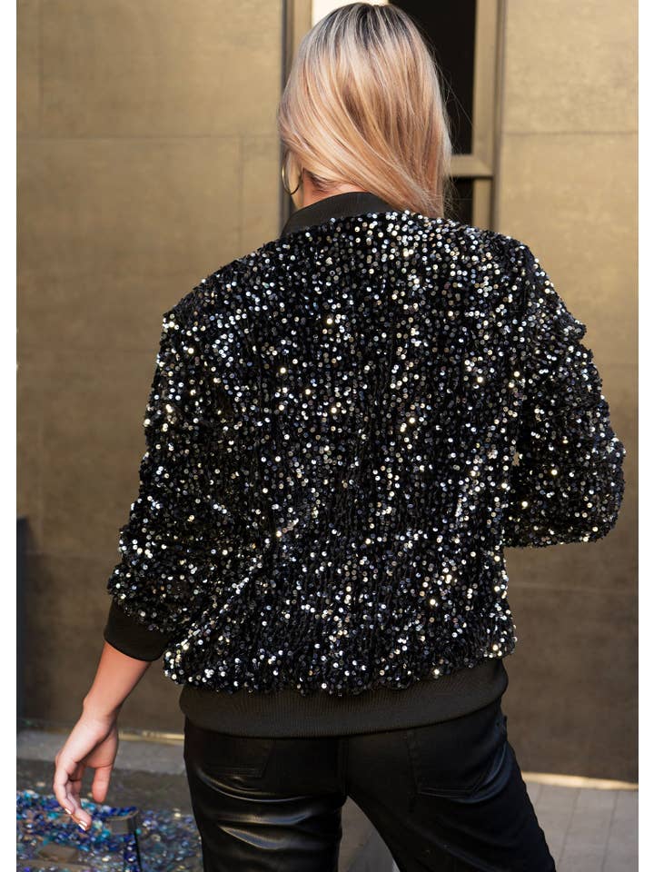 Anna Kaci Wholesale - Wholesale Jacket - Women's - Women's Sparkly Sequin Jacket Glitter Long Sleeves Front Zip