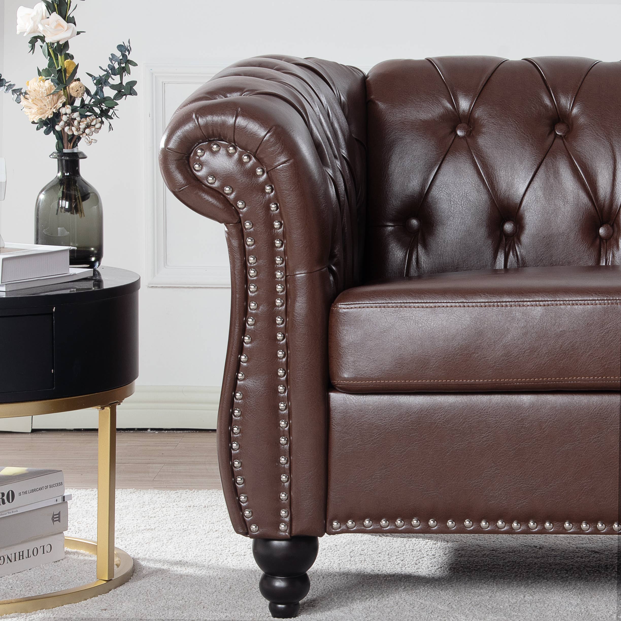39F Inc. - Wholesale Chair - 84.65''BLACK PU Rolled Arm Chesterfield 3 Seater Sofa,6Color40