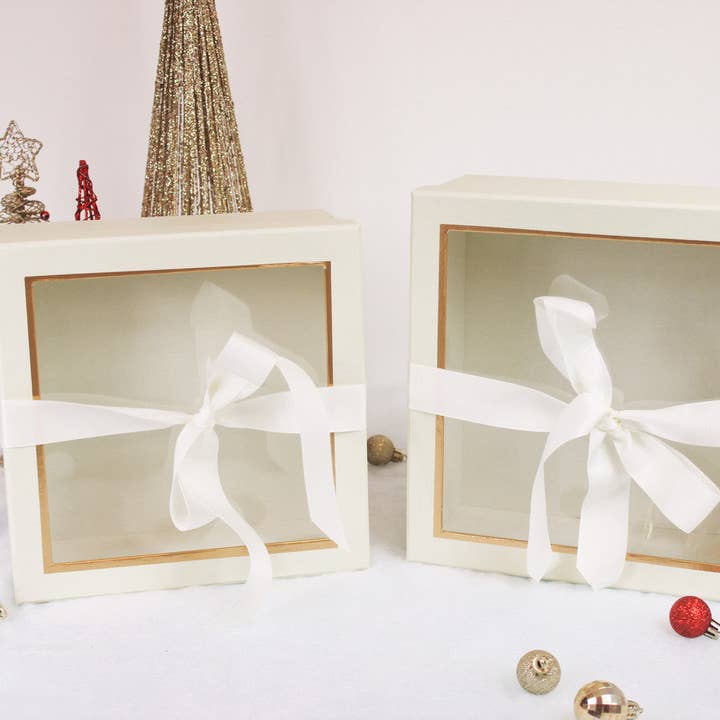 Elegant Design Supply - Wholesale Gift box - Square Gift Box with Clear Lid and Ribbon - Various Colors - For Luxury Flower/ Gift / Chocolate Strawberry Arrangements12