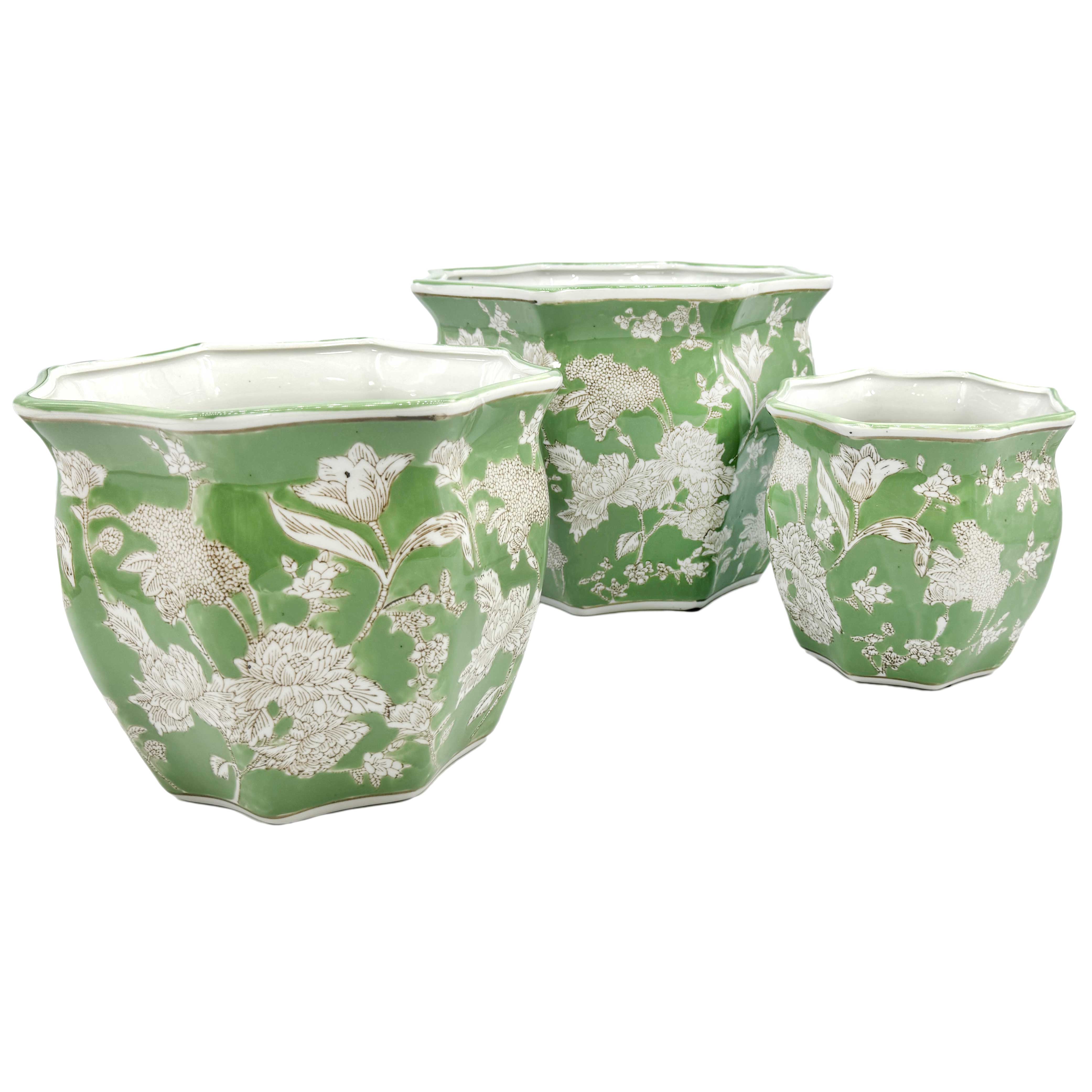 Galt International Company – Vaso de plantas por atacado – Conjunto de 3 - 
Conjunto de vasos de cerâmica Chinoiserie de 4,5"/6"/8"26