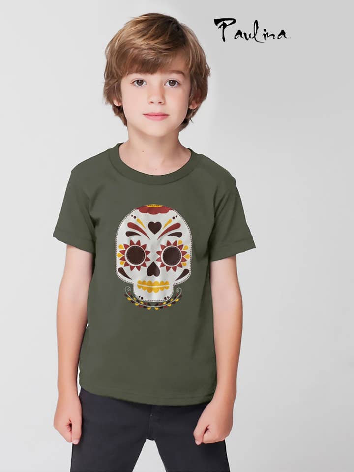 Little Calaverita Boys Sugar Skull Day of the Dead Military for wholesale by Paulina Clothing