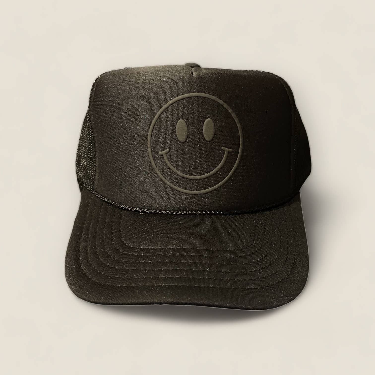 Happi Style - Wholesale Trucker Hat - Unisex - Happy Face Monochrome Trucker Hat | Black