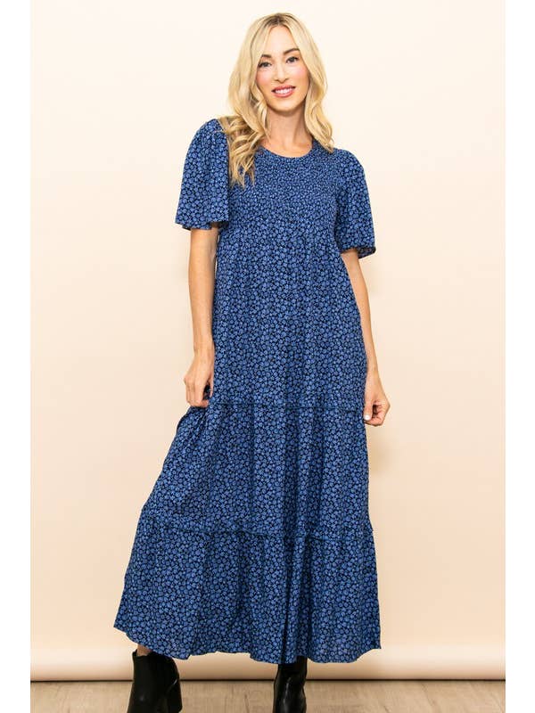Elloh Collection – Großhandel Kleid – Damen – Fall In Love Maxikleid mit gesmoktem Flare-Blumenmuster und Taschen0