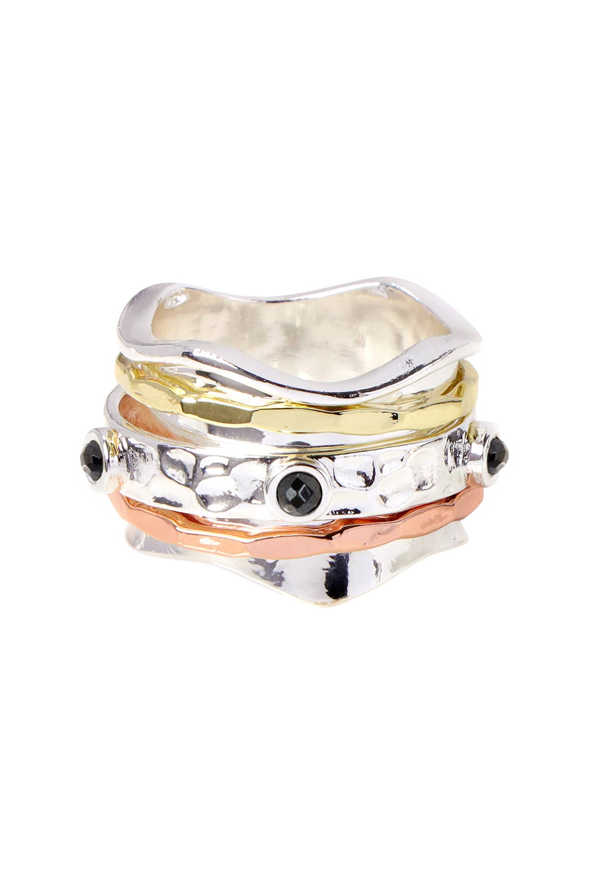 Zoey Simmons - Wholesale Band/Stacked Ring - Hematite Tri Tone Spinner Ring - SF0