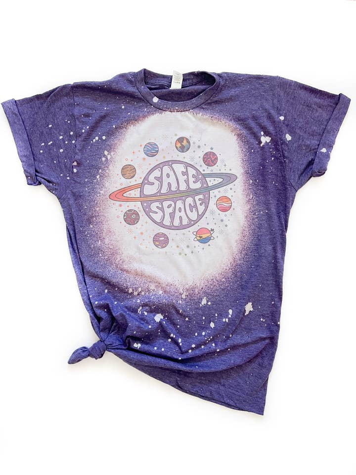 Safe Space Bleached Pride Tee for wholesale by Pick Your Poison Tees LLC (Formerly Wandering Owl Designs)