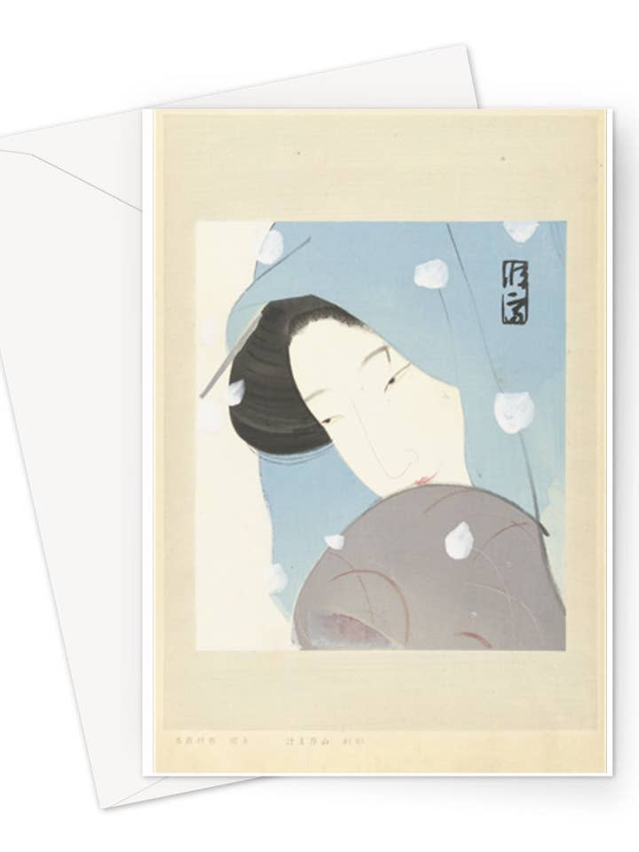 The Heroine Umekawa in the Snow by Kitano Tsunetomi, 1923 - Greeting Card for wholesale by Flashback Shop