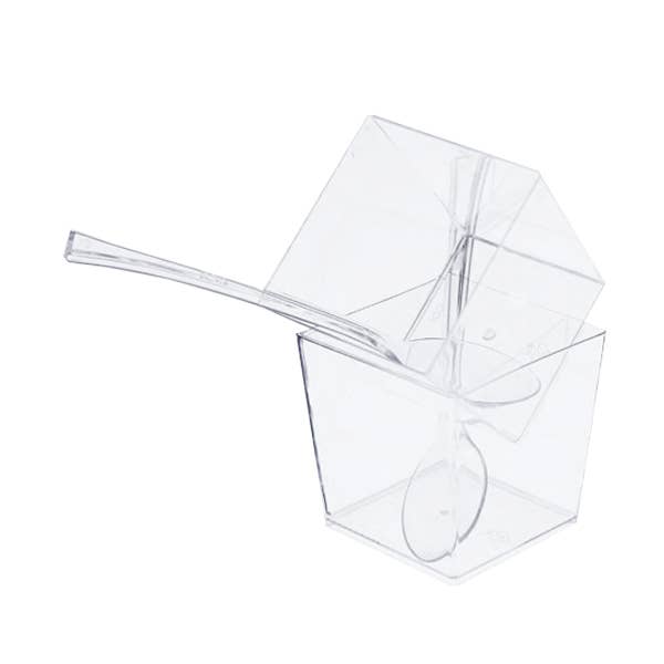 Crown Display - Wholesale Disposable Cup - Exquisite 3.6 oz. Clear Plastic Square Mousse Cups2