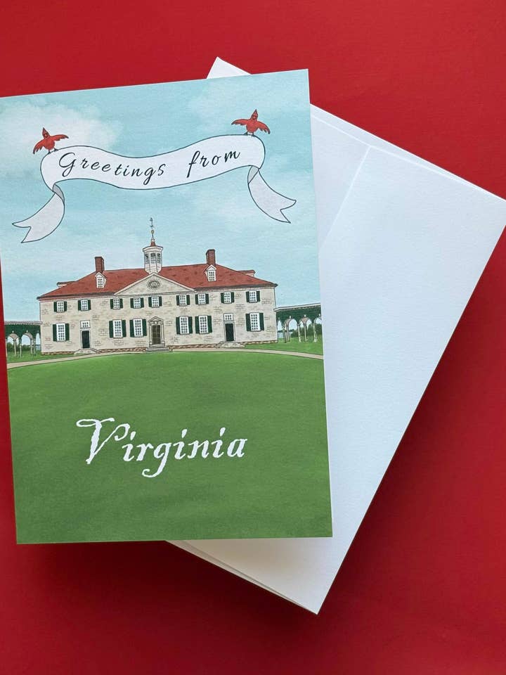 Mount Vernon Cardinal "Greetings from Virginia" scroll card for wholesale by Alexandra Schmeling Fine Art