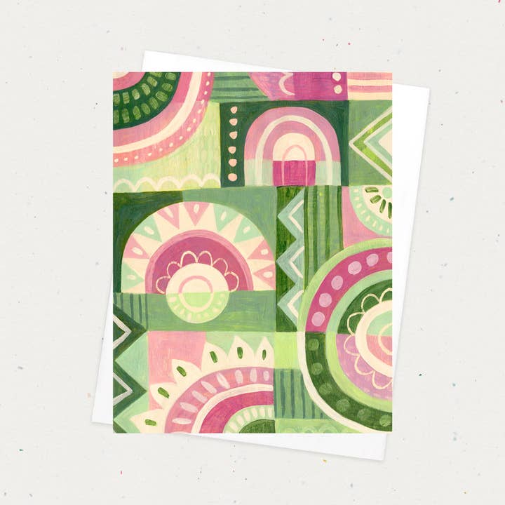 Green Geo A2 Everyday Greeting Card on Recycled Paper for wholesale by Natalie Adams Studio