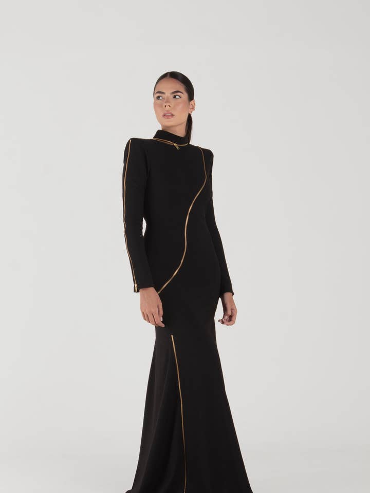 Rina Black Long Sleeves Dress for wholesale by Ashley Stambouli