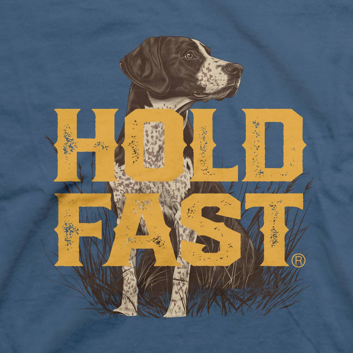 Indigo Blue HOLD FAST Mens T-Shirt Hunting Dog for wholesale on Faire4