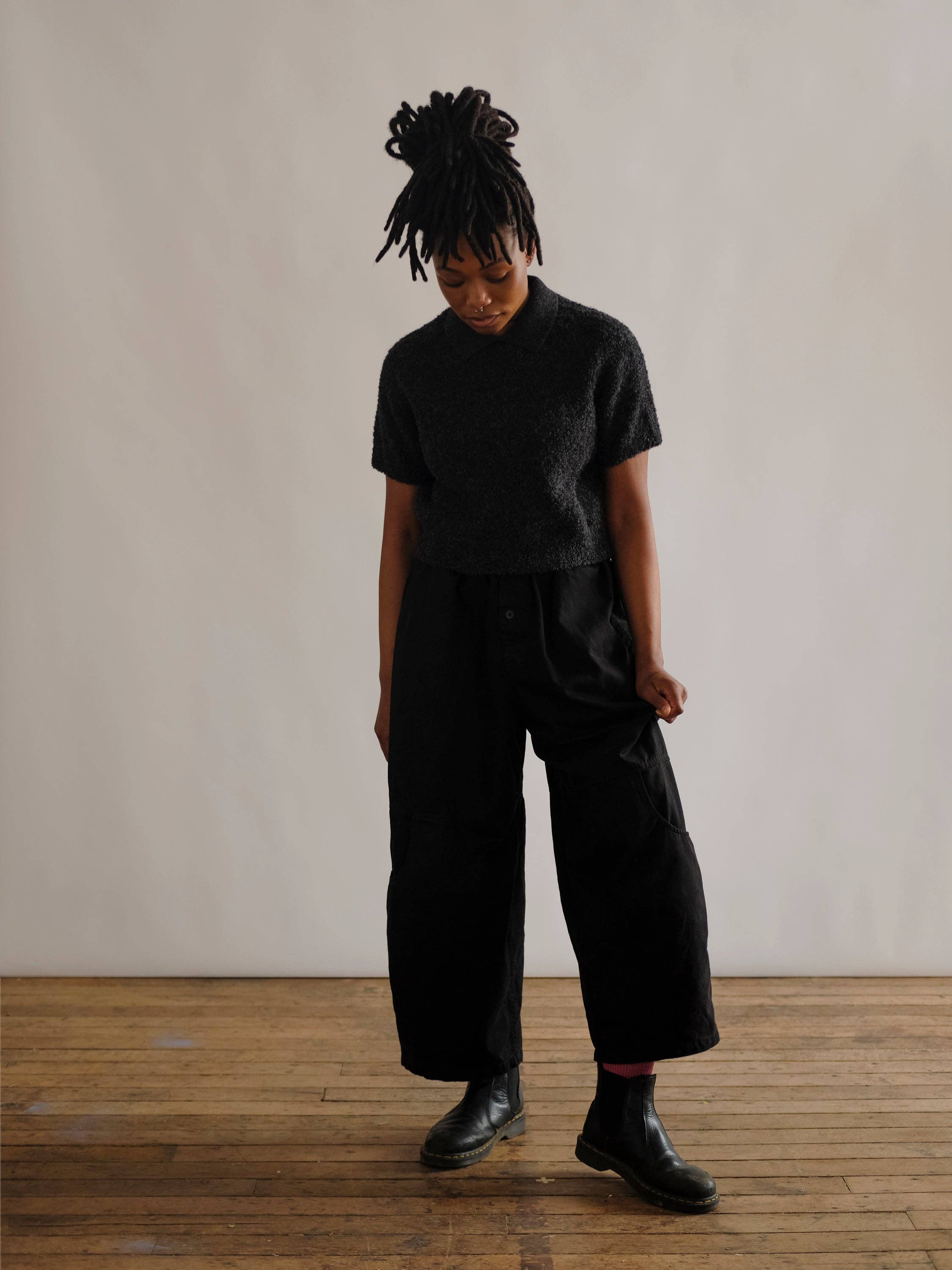 The Endery - Wholesale Polo - Women's - Ramona Bouclé Short Sleeve Polo - Anthracite5