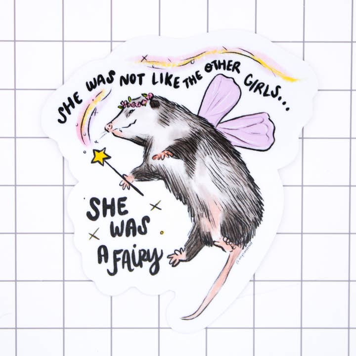 Fairy Possum vinylsticker voor wholesale door Amy Hartelust Art and Illustration