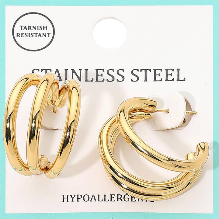 Boucles d'oreilles triples en acier inoxydable pour la vente par Sensibling Corp.