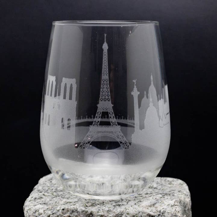Paris, France Skyline Wine Glass for wholesale by Urban & Etched
