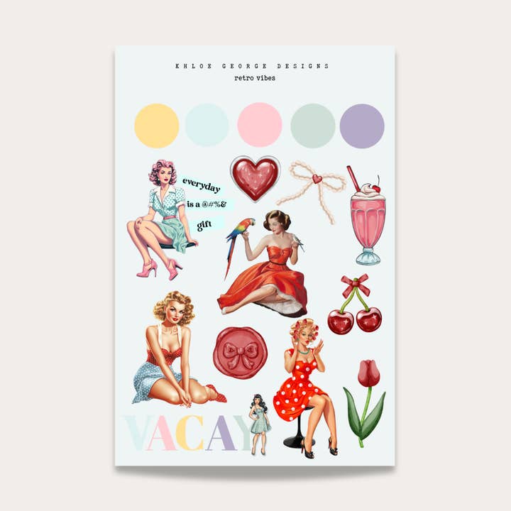 Feuille d'autocollants ambiance rétro pour la vente par Khloe George Designs