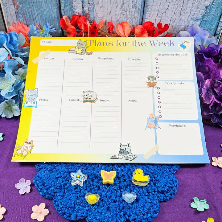 Autumnmist Boutique - Wholesale Notepad - Paws & Pages Weekly Planner Notepad 8.5" x 11" - Bookworm Gift - Notepad