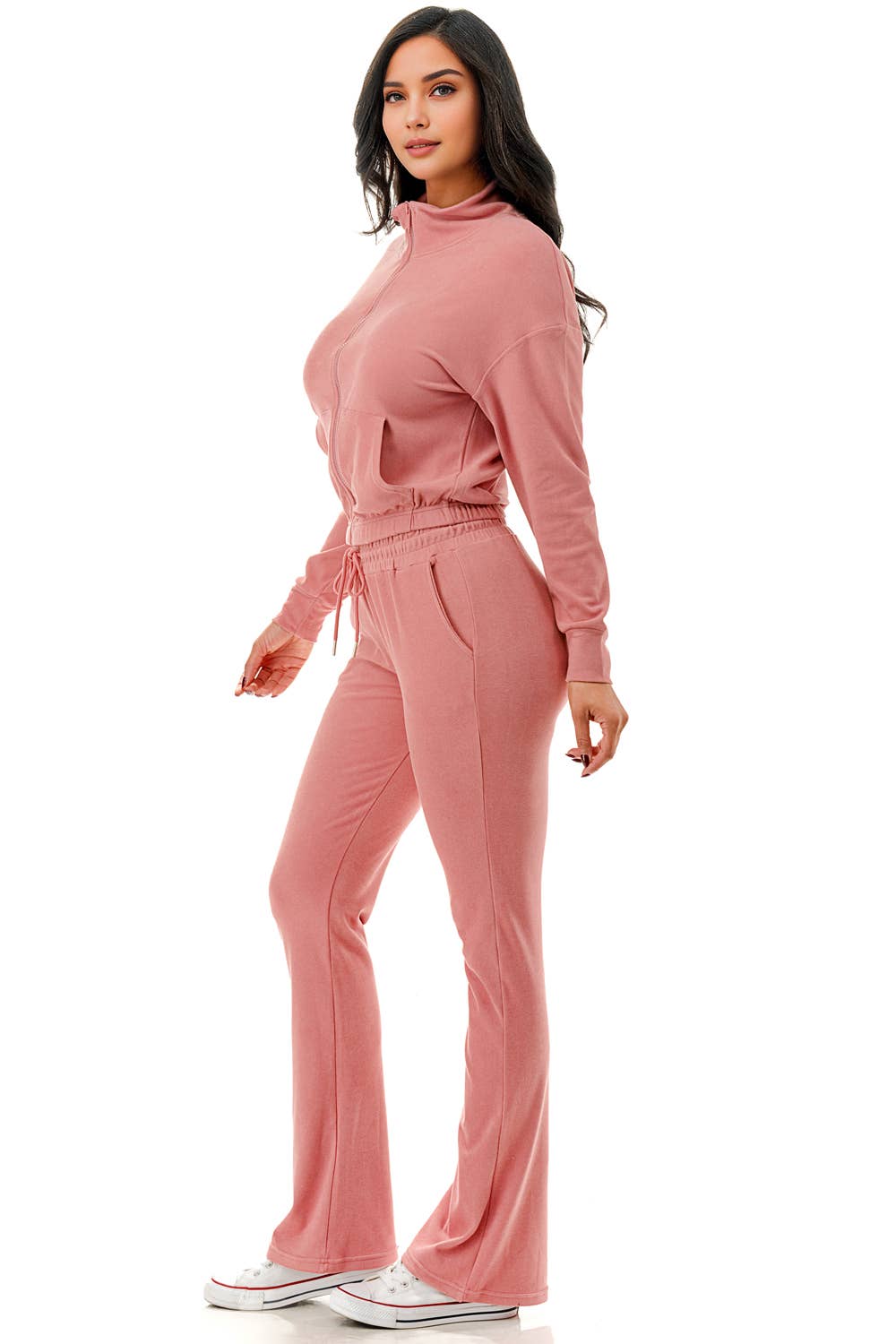 Color 5 – wholesale Träningskläder – Dam – Enfärgad kort jacka med utsvängda byxor aktivt klädset för vardagsbruk7