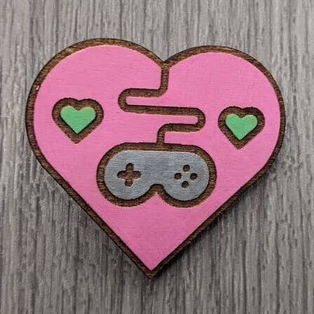 Charity Videogames wood pin badges brooch for wholesale by Chikai Shop