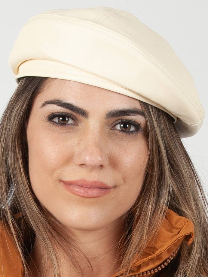 HBL1110-ISABEL VEGAN LEATHER BERET-IVORY for wholesale by Lucca Couture