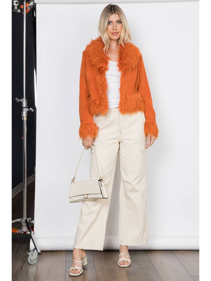 26 International - Wholesale Jacket - Women's - Faux Fur Trim Corduroy Jacket13