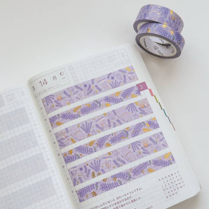 Lavender Washi Tapes (Set of 15mm + 10mm) with Gold Foil for wholesale by Cute Stickers Only