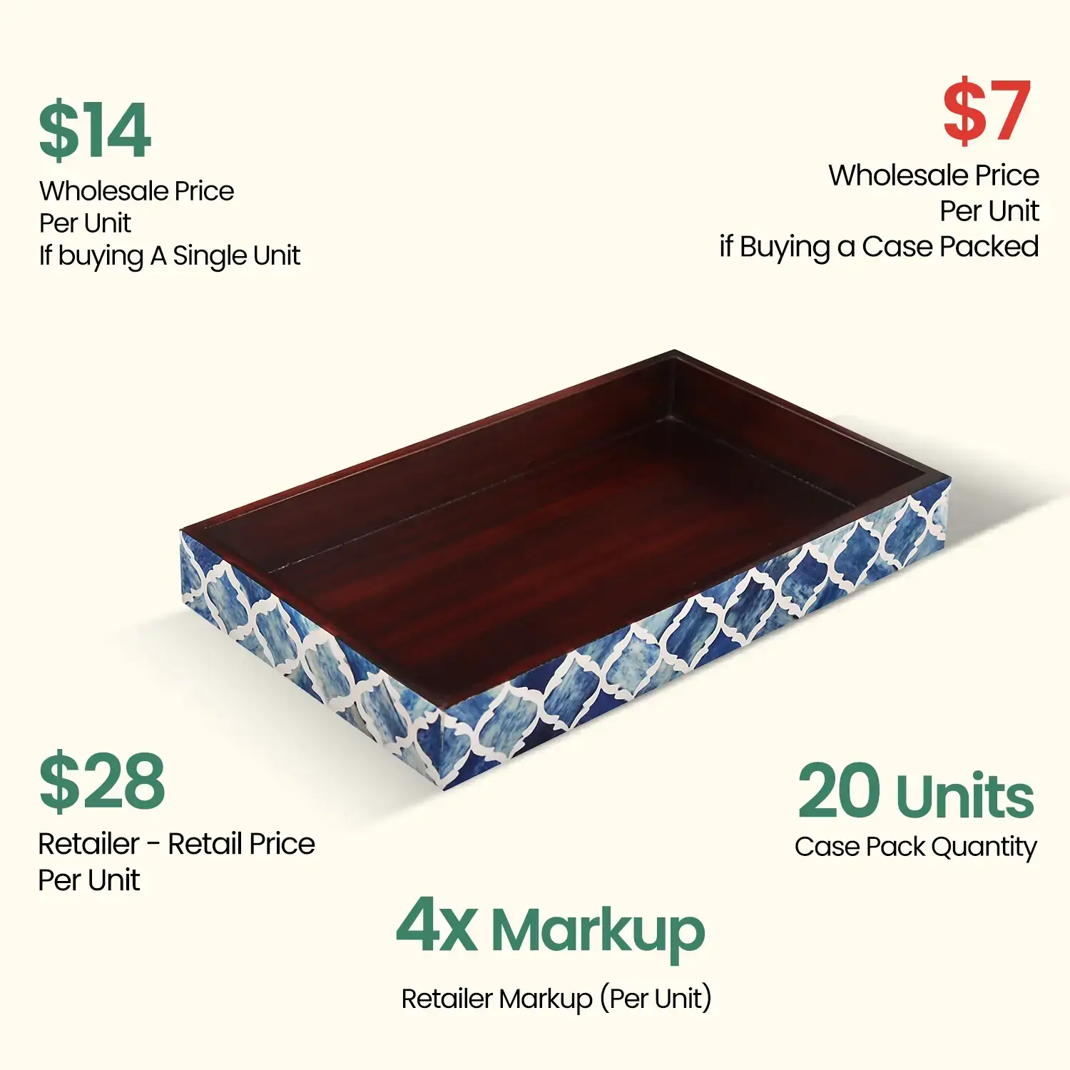 Muqeem & Brothers - Wholesale Decorative Tray - Decorative Towel Trays ,Blue & White, Pack of 201