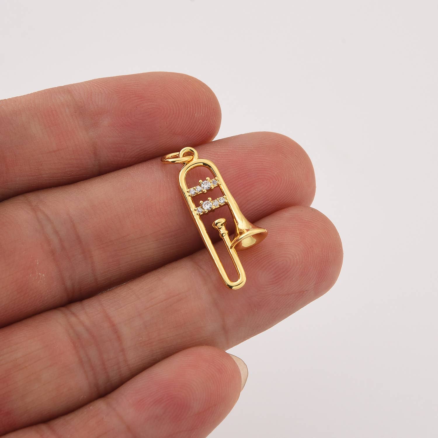 Beads Creation - Wholesale Individual Charm/Pendant - Gold Filled Trombone Charm CZ Music Pendant DIY CP22861