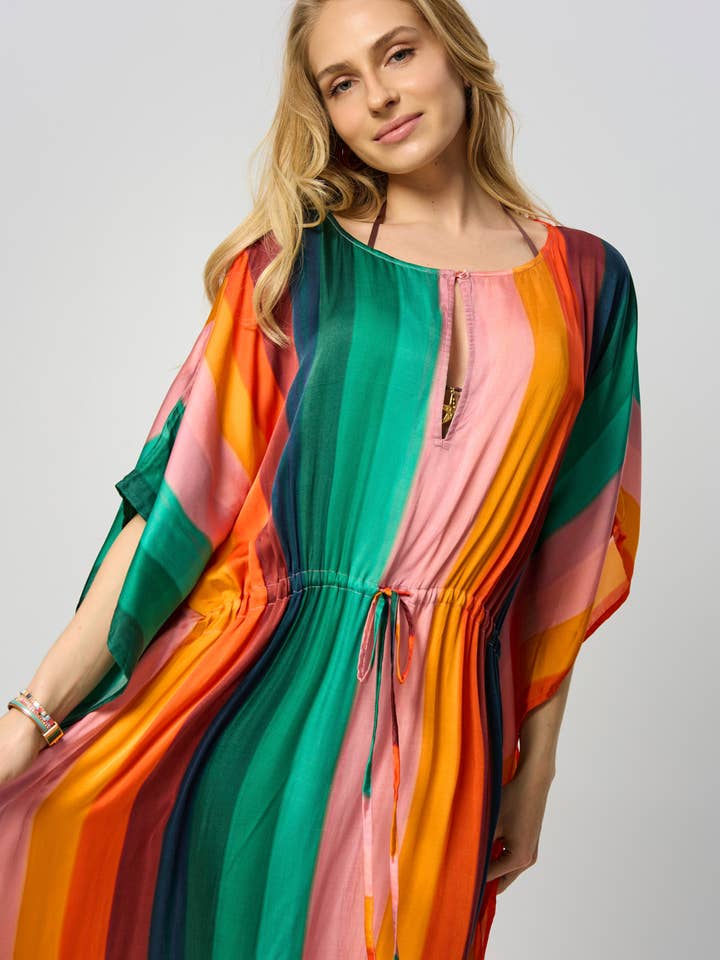 Multicolor Kaftan Striped Tie Waist for wholesale by SAACHI