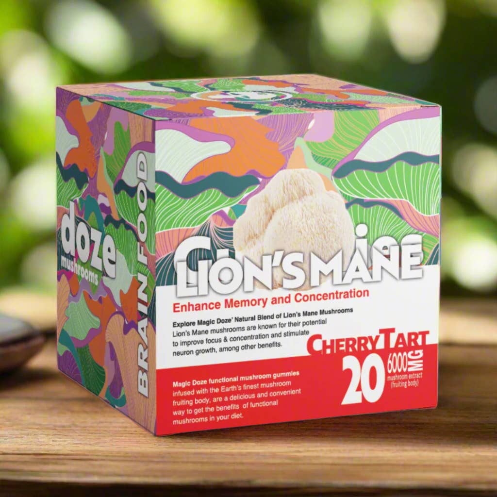Magic Doze - Venta al por mayor Suplementos/vitaminas para beber - Gominolas de Melena de León (Tarta de Cereza) - Alimento para el Cerebro de Magic Doze™