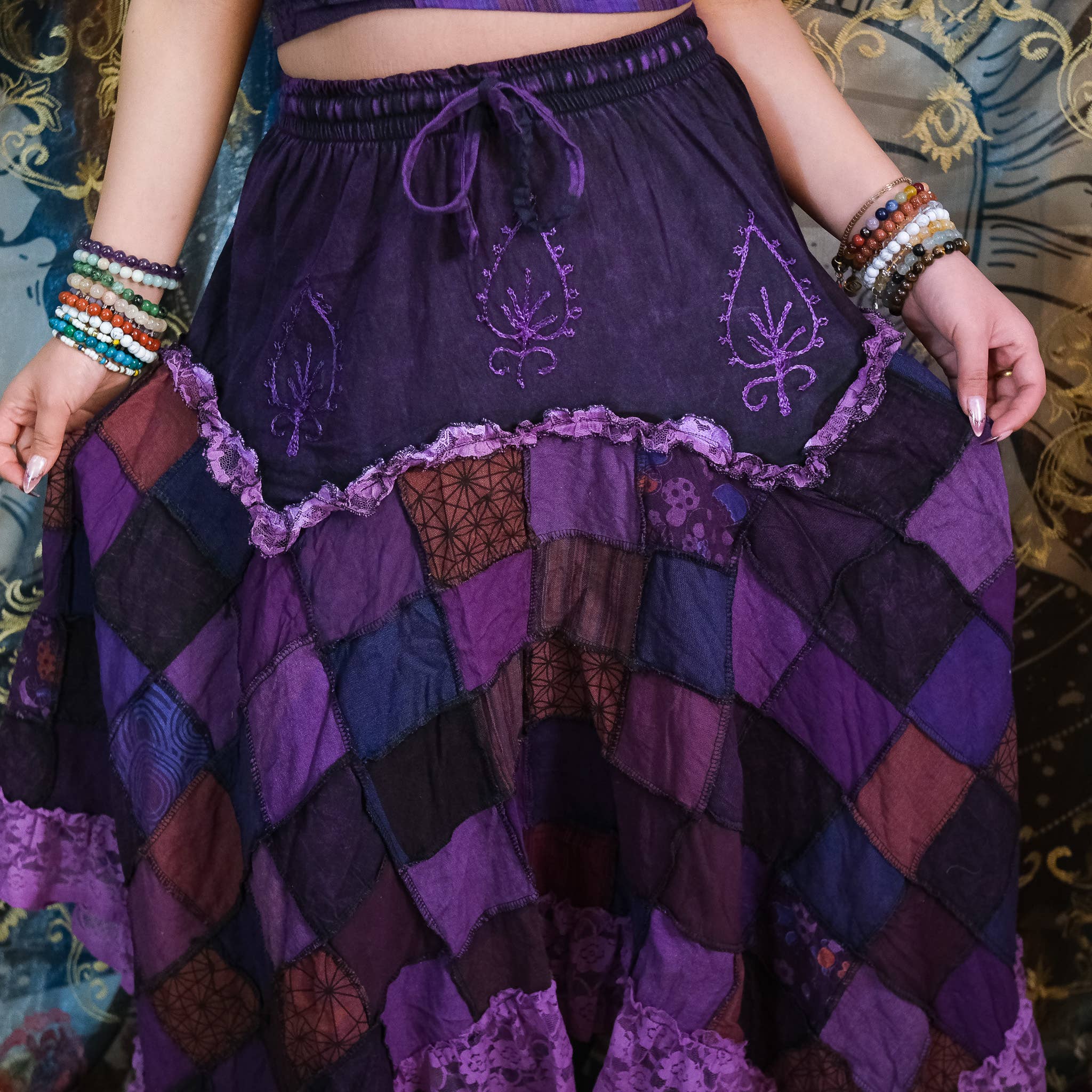 Karma Nepal Crafts - Wholesale Skirt - Women's - Patchwork Assymetrical Flowy Skirt with Lace8