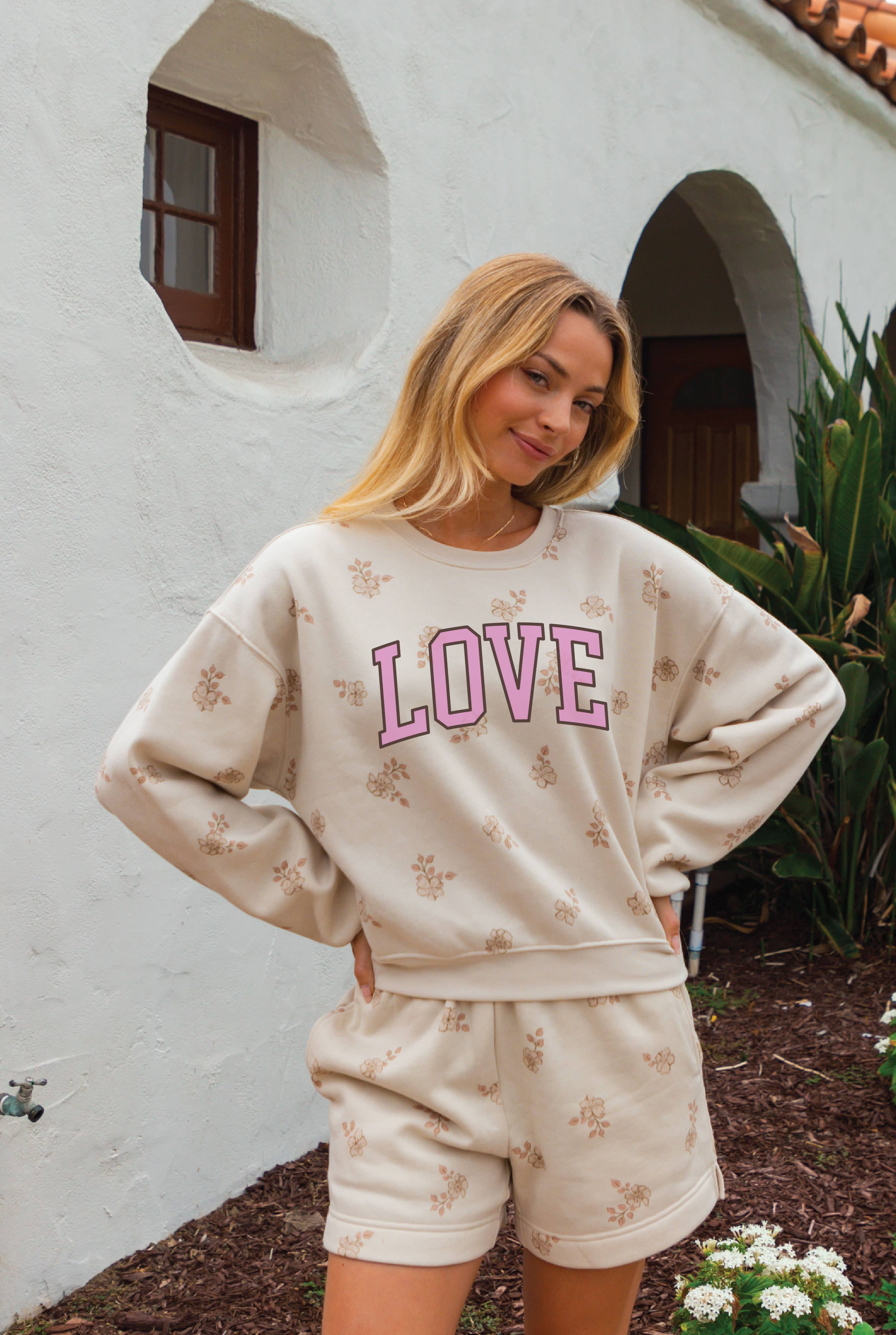 LOVE  FLORAL  Sweat short/Sweatshirt Matching Set   for wholesale on Faire2