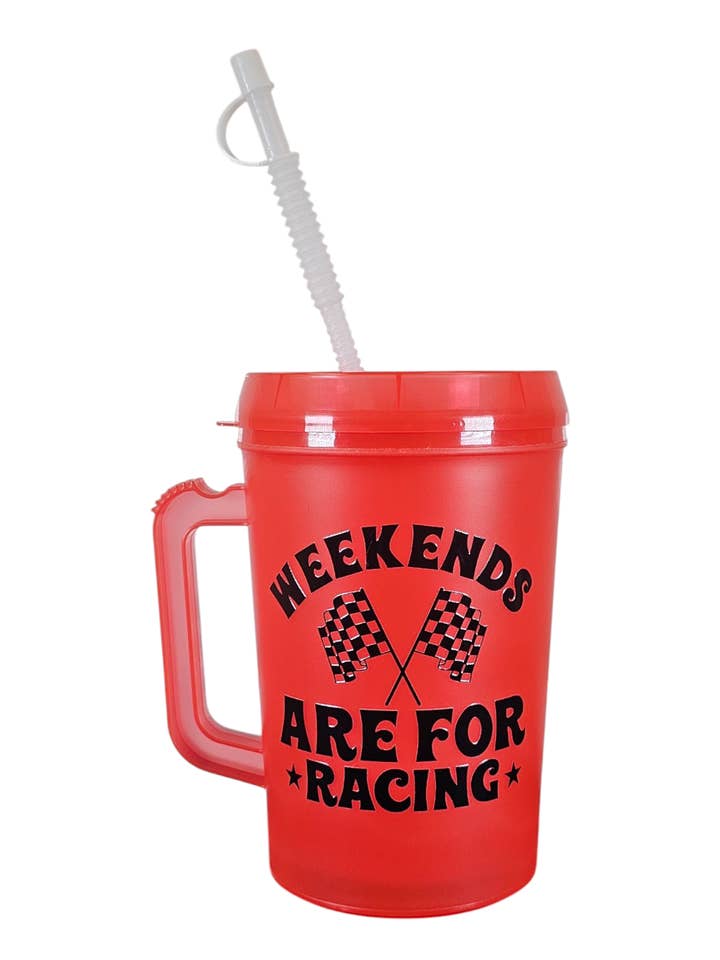 Weekends Are For Racing Checker Flag HIP SIPS Mega Mug 34oz for wholesale by Scratch Decor