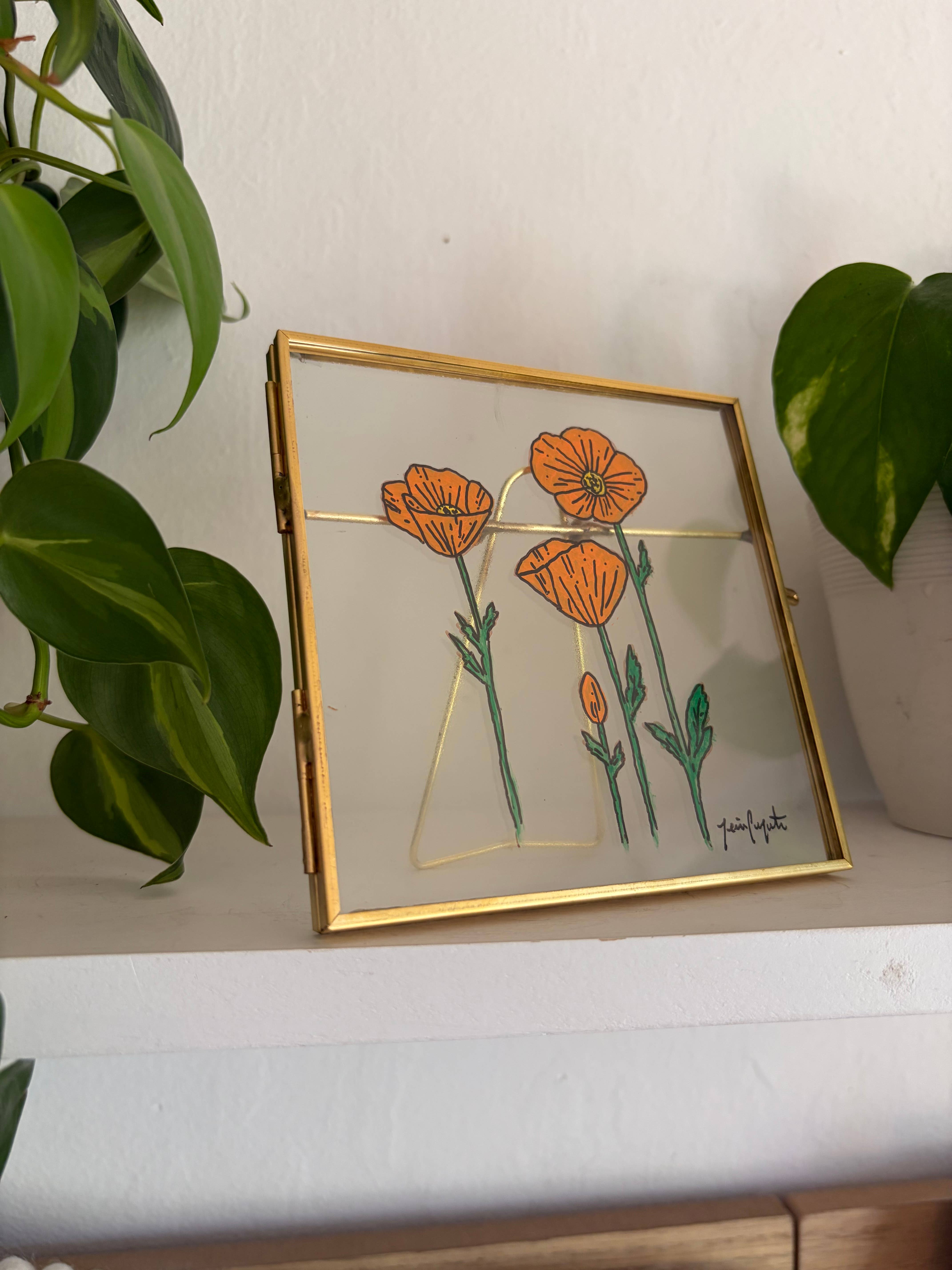 jcarp designs - Wholesale Decorative Tabletop Object - Hand-Painted Poppy Glass Frame: Whimsical Home Decor 1