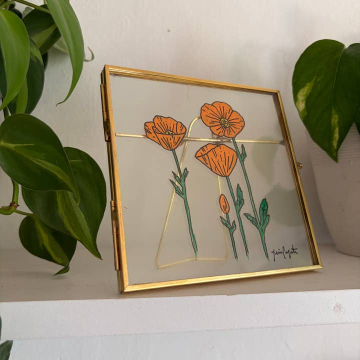 jcarp designs - Wholesale Decorative Tabletop Object - Hand-Painted Poppy Glass Frame: Whimsical Home Decor 1