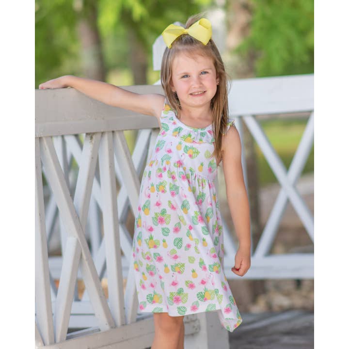 Robe d'été à imprimé flamant rose en coton Pima pour la vente par Marco and Lizzy