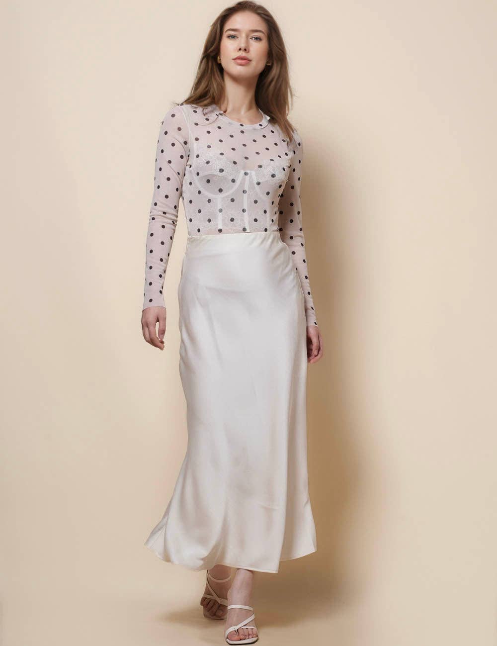 Sweetkama - Wholesale Skirt - Women's - Ladies Satin Elastic Wait Pearlescent Midi Skirt SKS504536