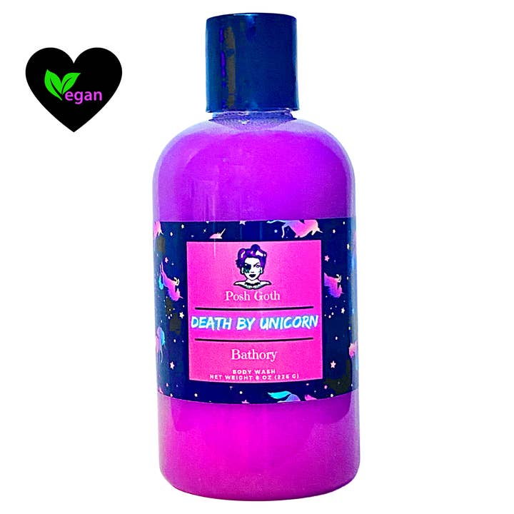 Death by Unicorn Bubble Bath | Fruity Scent Body Wash | Witchy Bath & Body | Goth Beauty | Shimmering Vegan Skincare for wholesale by Posh Goth