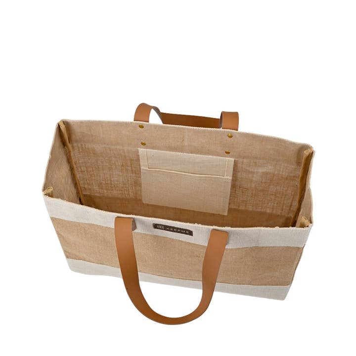 Out of the Woods® by KeepCool Bags - Wholesale Tote Bag - Women's - Jute Reusable Market Tote - Cream White SMALL CASE PACKS