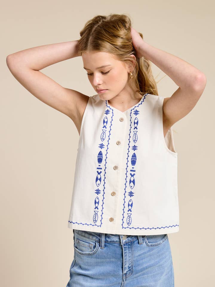 Top met borduursel "Sea Garden" voor wholesale door FLAT WHITE