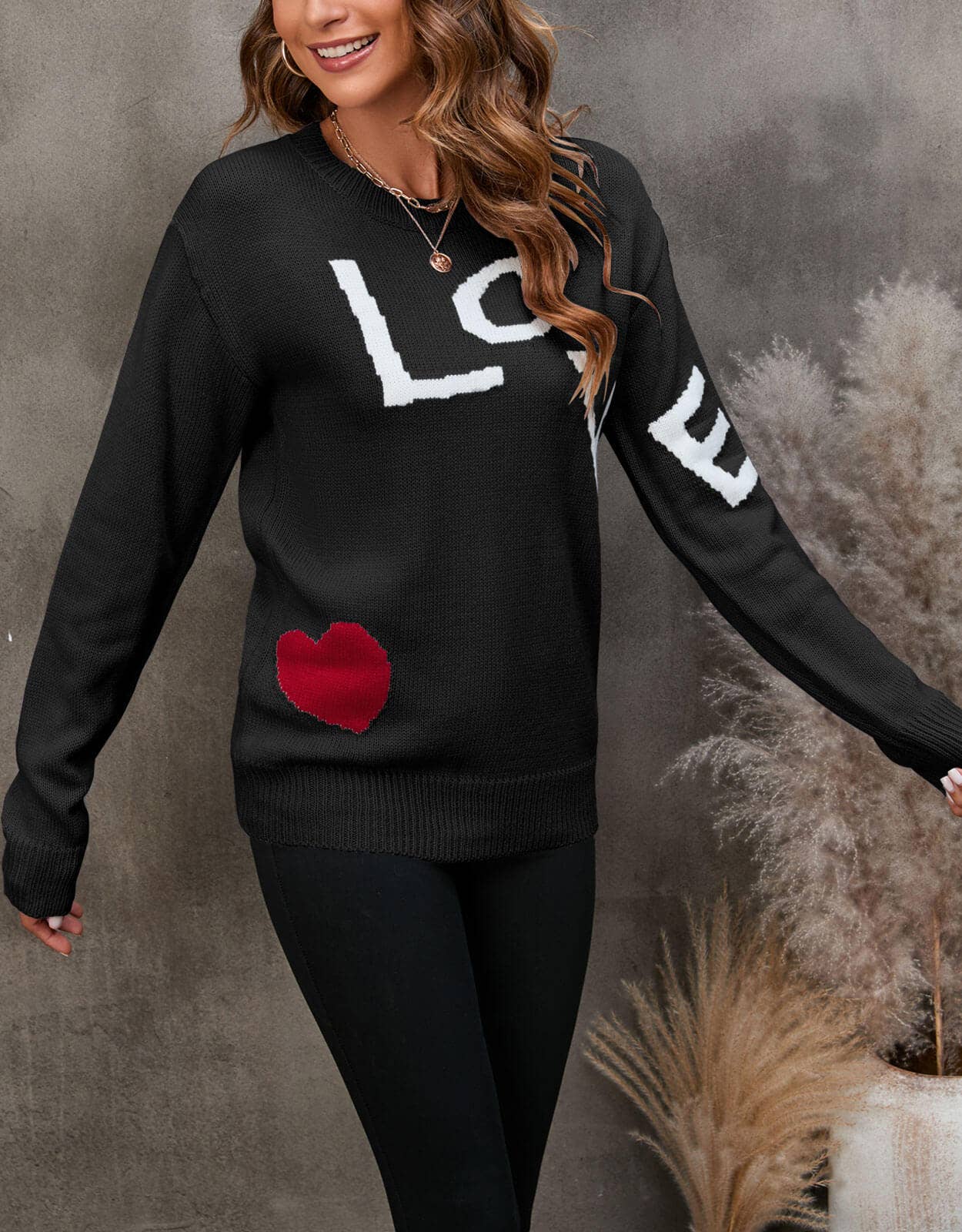 GRIS PULL JACQUARD AMPLE EN PATCHWORK AVEC LETTRES D'AMOUR en vente sur Faire5