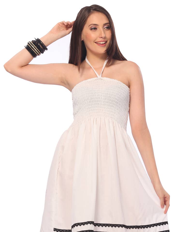 LA LEELA Women's Solid Color Beach Tube Dress With Lace for wholesale by LA LEELA \ HAPPY BAY