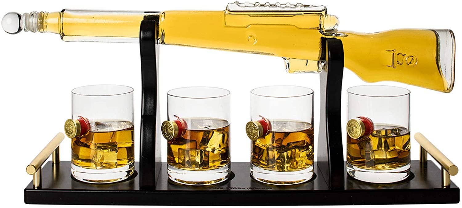 The Wine Savant /  Khen Glassware - Wholesale Decanter - Rifle Whiskey Decanter Set 600 ml & Whiskey 12 oz Shotgun1